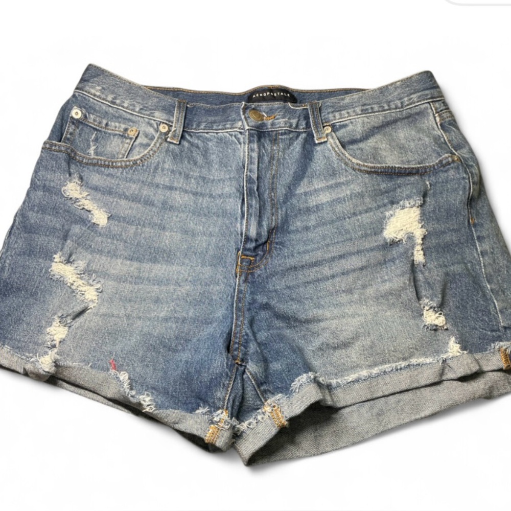Aeropostale Light Blue Distressed Mom Shorts 14